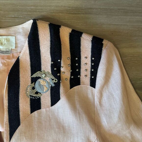 Vintage Joseph Ho Women's Size 8 Nautical Anchor Embellished Linen Blazer Jacket - Picture 5 of 7